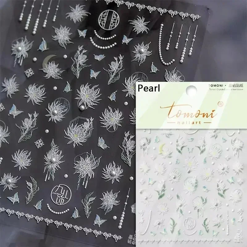 Charming Dreamy Shiny Jelly Blue Gradient Lily Flowers Rose Petal White Dot Chinese Colorful Nail Art Stickers Manicure Decals (ONLINE ORDER ONLY)