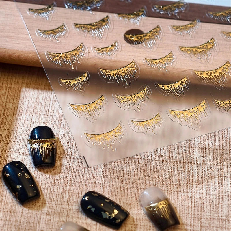 French Style Bronzing Arc Lava Metal Flow Curvy Delicate Punk Charming Self Adhesive Nail Art Stickers Manicure Decals Wholesale (Online Order Only)