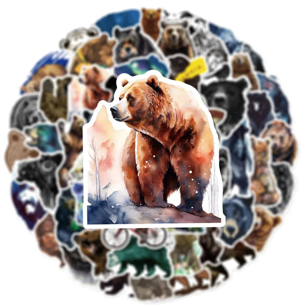 10/50PCS Bear Sticker Aesthetic Kids Toys Cartoon Brown Bear Animal Notebook Laptop Car Scrapbooking Cool Gadgets (ONLINE ORDER ONLY)