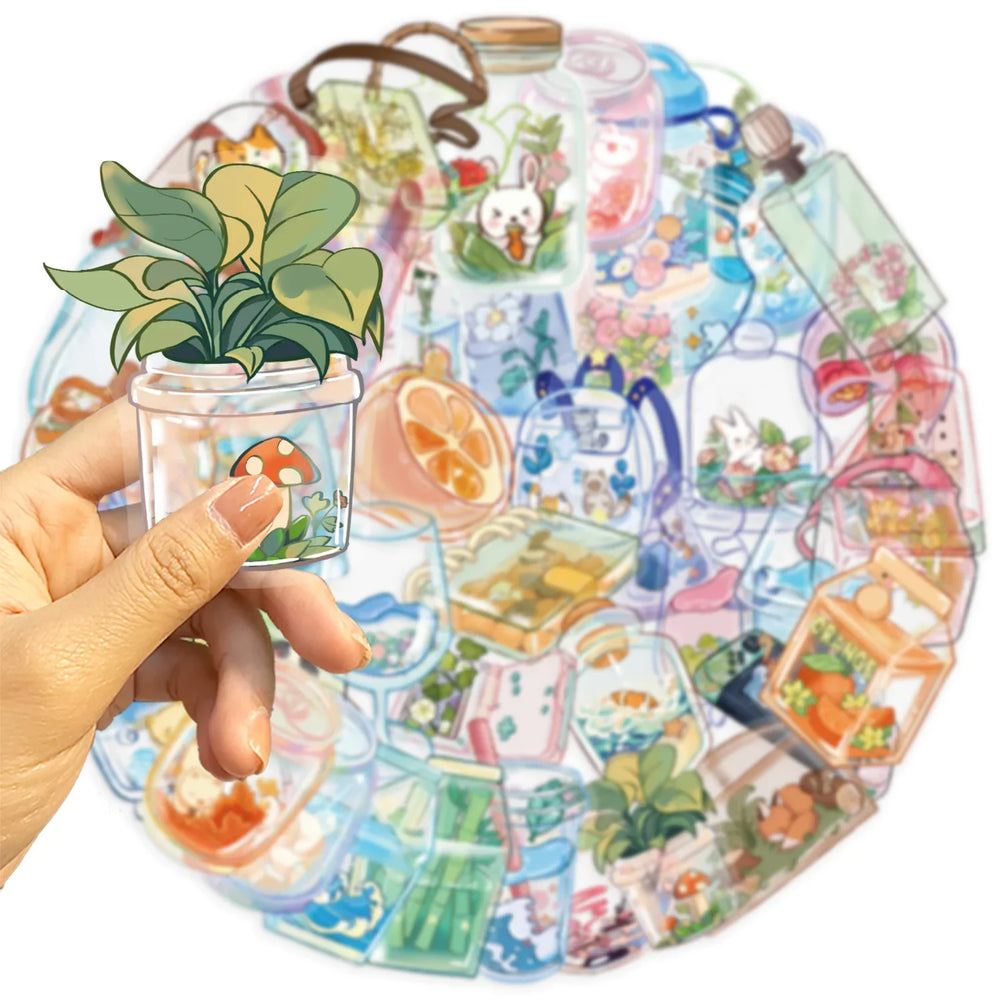 50pcs Clear Glass Flowers Plants and Animals PET Sticker Aesthetic Decoration Scrapbooking Stationery School Supplies Stickers (ONLINE ORDER ONLY)