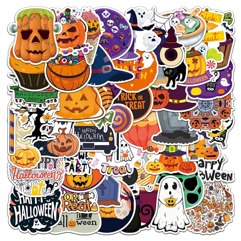 Cartoon Halloween Stickers 10/30/50pcs Waterproof Decals for Laptop, Fridge, Phone, Suitcase, Kids (Online Order Only)