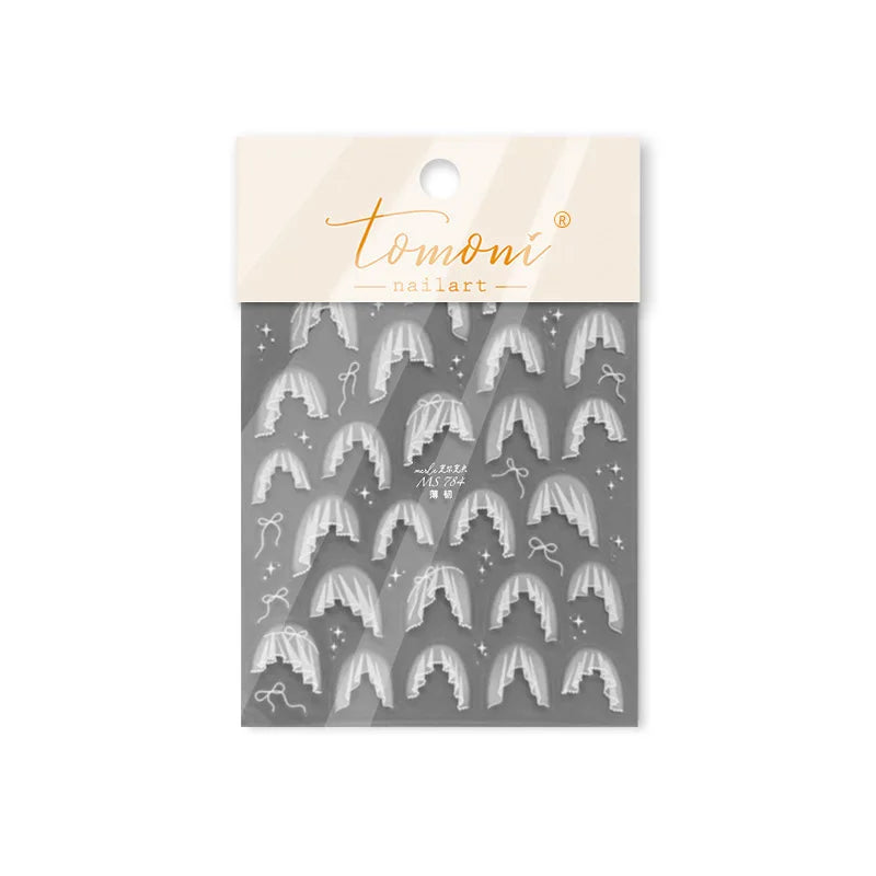 French Skirt Hem Halo Dyeing Purple Pink White Hemline Bowknot Wedding Veil Dreamy Star Adhesive Nail Art Sticker Manicure Decal (ONLINE ORDER ONLY)