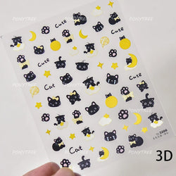 Black Cat Kitten Rabbit Cat's Paw Bowknot Tie Bunny Animals Love Heart Jelly Adhesive Nail Art Stickers Manicure Decal Wholesale (ONLINE ORDER ONLY)