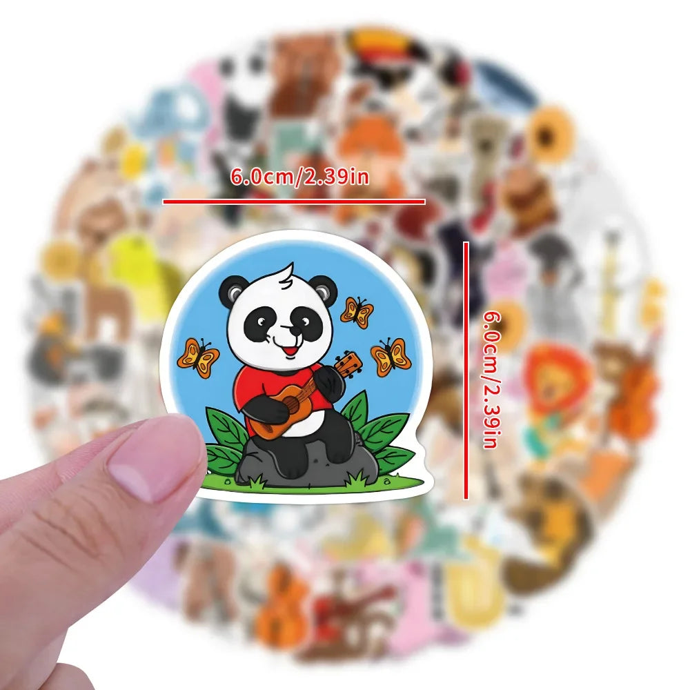 50/100pcs Cute Cartoon Animal Music Band Sticker for DIY Phone Skateboard Guitar Scrapbooking Supplies Stickers Pack Kids Toy (Online Order Only)