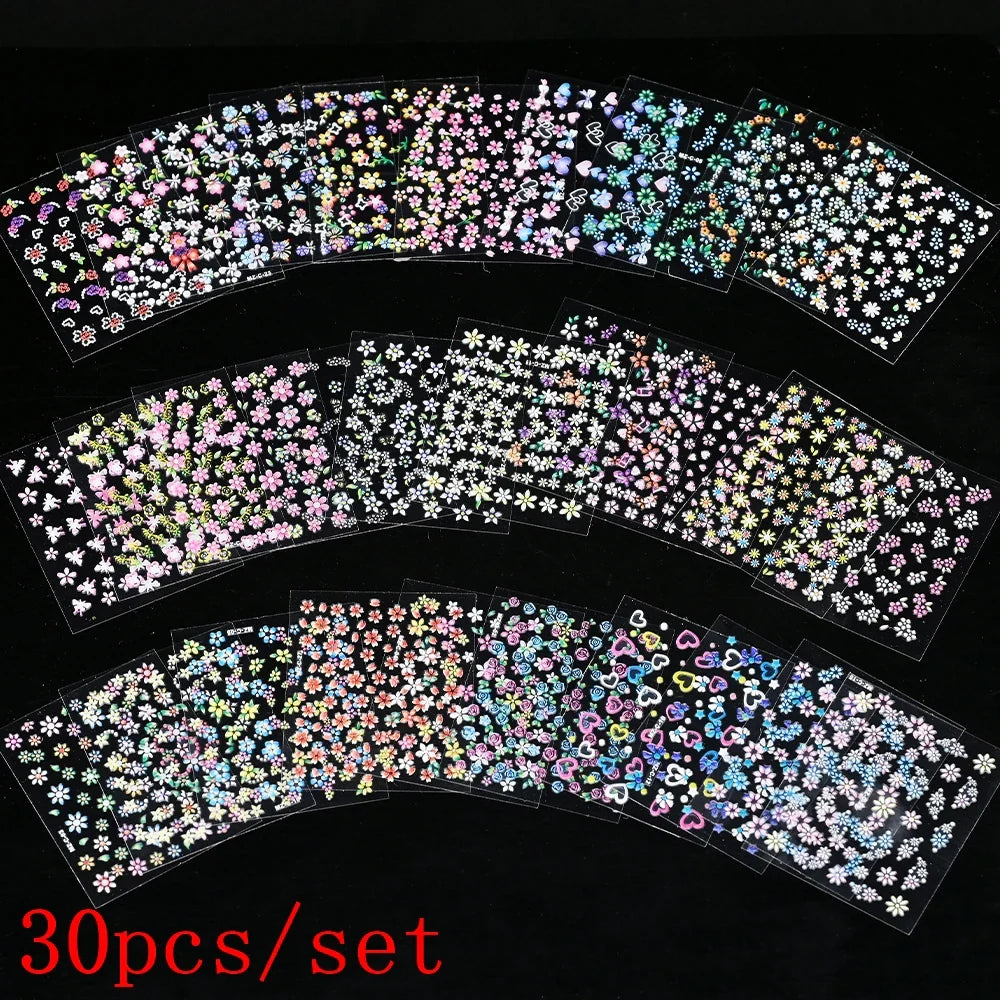 50 Sheets! 3D Flower Nail Art Stickers Decals NOT Repeat Black/White/Colorful Self Adhesive Nail Sticker Decals Random Pattern * (ONLINE ORDER ONLY)