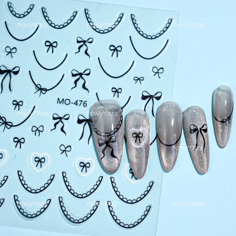 Gold Silver White Black Pink Blue Bowknot Ribbon Flat 3D Line Gird Strap Tie Elegant Charming Nail Art Stickers Manicure Decals (ONLINE ORDER ONLY)