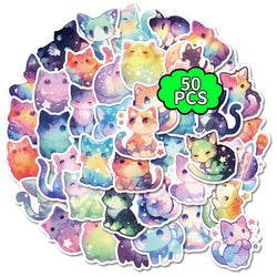 10/30/50PCS Starry Cat Stickers Cute Cat Sticker Animal Decoration Fridge Luggage Laptop Phone Guitar Car Bike Skateboard Toy (Online Order Only)