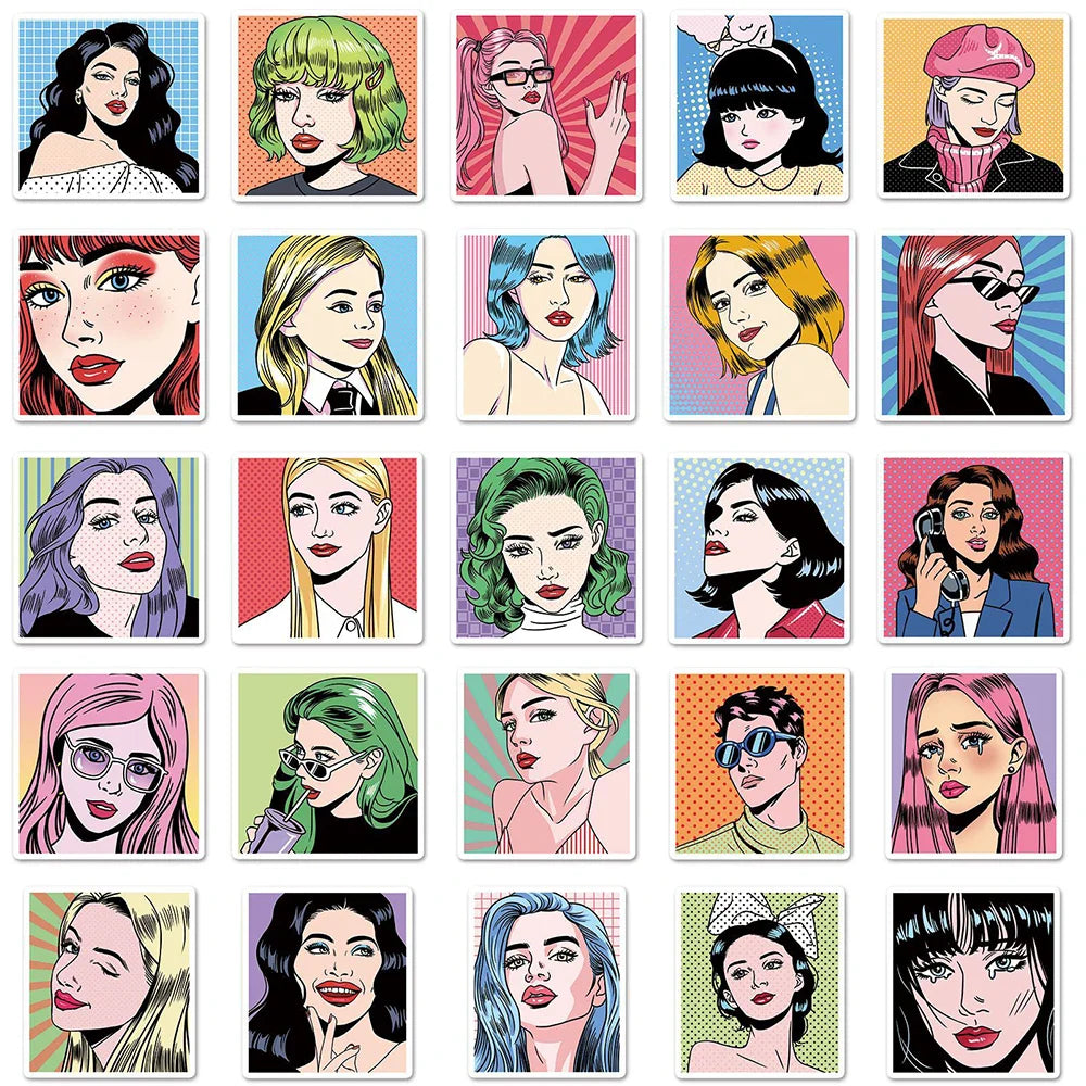 10/30/50pcs Retro Pop Style Girl Anime Stickers Decals Laptop Motorcycle Skateboard Car Phone Guitar Decoration Sticker Kids Toy (ONLINE ORDER ONLY)
