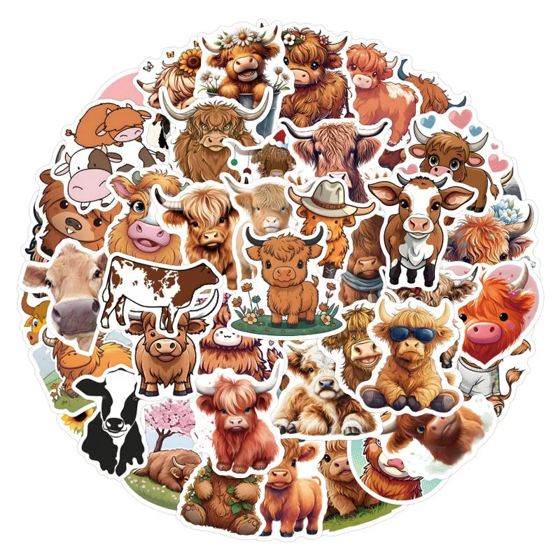 55pcs Cartoon Cow Stickers for Laptop, Phone, Water Bottle, Suitcase, Stationery, Refrigerator (Online Order Only)