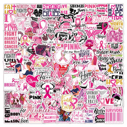 Breast Cancer Awareness Pink Ribbon Stickers Waterproof Decals for Laptop, Phone, Skateboard, Scrapbook - 10/30/50/100pcs (Online Order Only)