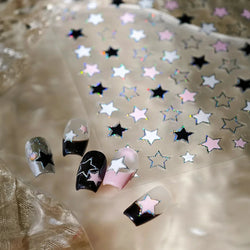 Punk Star Shiny Laser Five-pointed Star White Black Pink Hollow Out Delicate Sparkle Adhesive Nail Art Stickers Manicure Decals (ONLINE ORDER ONLY)