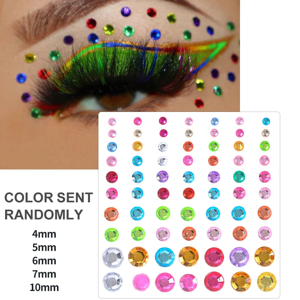 5Pcs Coloful Glitter Face Jewelry Sticker Crystal Eye Body Face Jewels Bady Makeup Tools Temporary Self-Adhesive Nail Rhinestone (ONLINE ORDER ONLY)