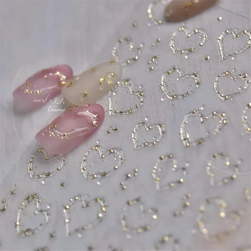 Jelly Nail Stickers Shiny French Stars Love Self-Adhesive Valentine's Day Decor (ONLINE ORDER ONLY)