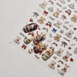 Charm Retro Bear Candy Cake Bowknot Rabbit Bunny Strawberry Footprint Muffin 3D Adhesive Nail Art Stickers Chic Manicure Decals (ONLINE ORDER ONLY)