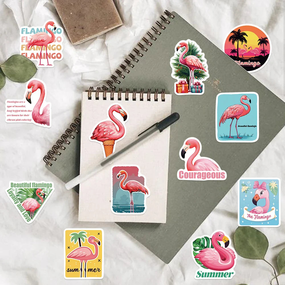 50pcs Flamingos Stickers Dream for DIY Girls Scrapbook Suitcase Water Bottle Phone Laptop Guitar Decal Cartoon Sticker Toys (Online Order Only)