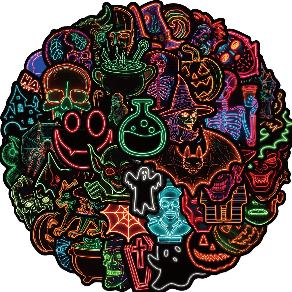 Halloween Neon Light Stickers - Cartoon, Decorative, Scrapbook, Notebook, Diary, Graffiti (10/30/50PCS) (Online Order Only)