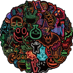 Halloween Neon Light Stickers - Cartoon, Decorative, Scrapbook, Notebook, Diary, Graffiti (10/30/50PCS) (Online Order Only)