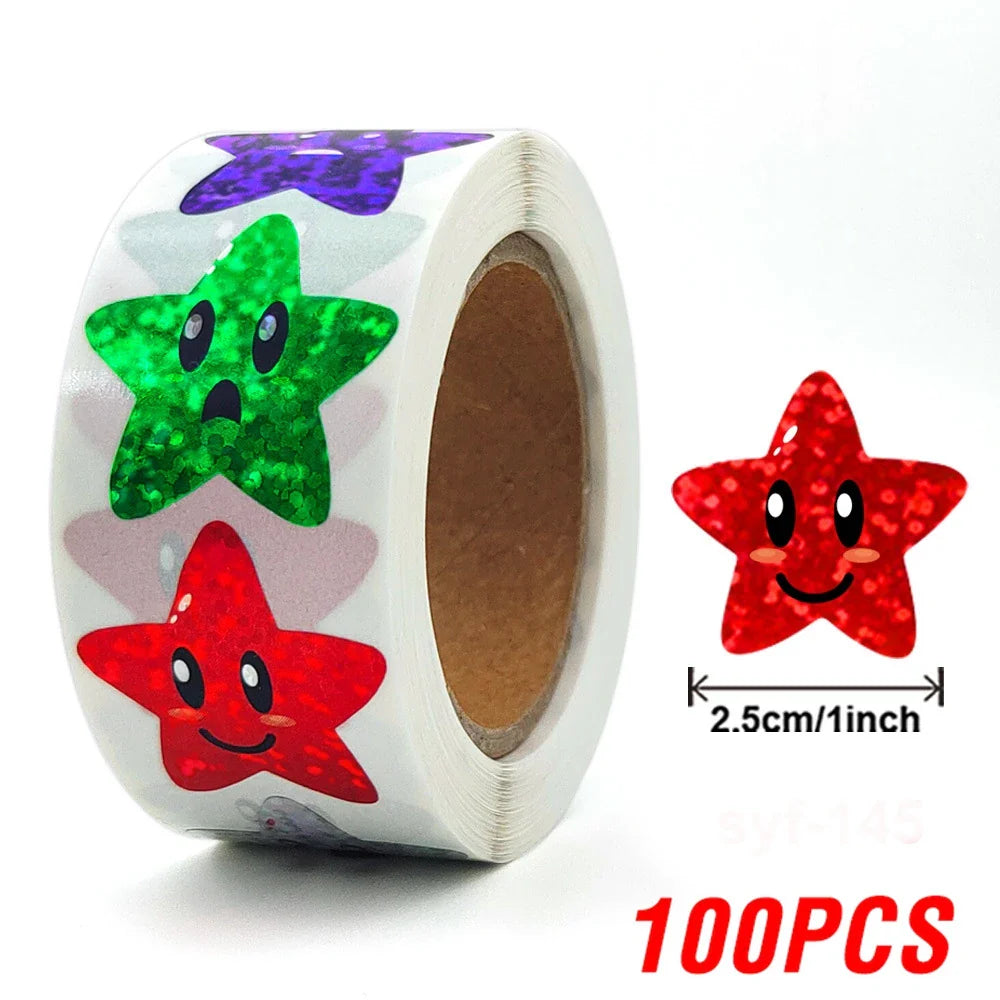 100-500pcs Glitter Star Stickers for Kids School Teacher Reward Sticker Party Decor Small Business Label Scrapbooking Stickers (Online Order Only)