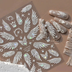 Charming White Shiny Pearl Rhinestone Wings Feathers Crown Moon Stars 3D Self Adhesive Nail Art Sticker Manicure Decal Wholesale (ONLINE ORDER ONLY)