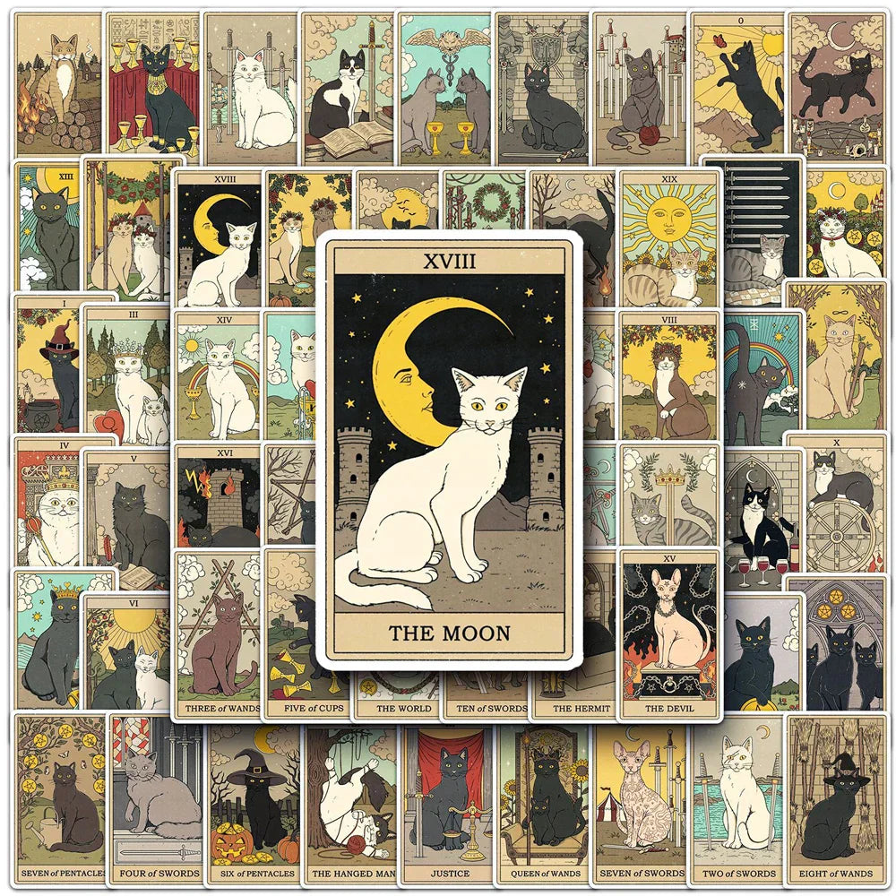 Gothic Mystic Cat Tarot Stickers Decal for Skateboard Laptop Phone Car Luggage (Online Order Only)