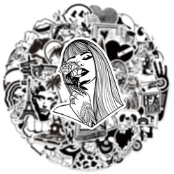 Black & White Art Plaster Stickers for Phone, Laptop, Luggage, Skateboard - 10/30/50PCS Graffiti Decals (ONLINE ORDER ONLY)