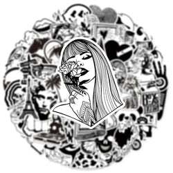 Black & White Art Plaster Stickers for Phone, Laptop, Luggage, Skateboard - 10/30/50PCS Graffiti Decals (ONLINE ORDER ONLY)
