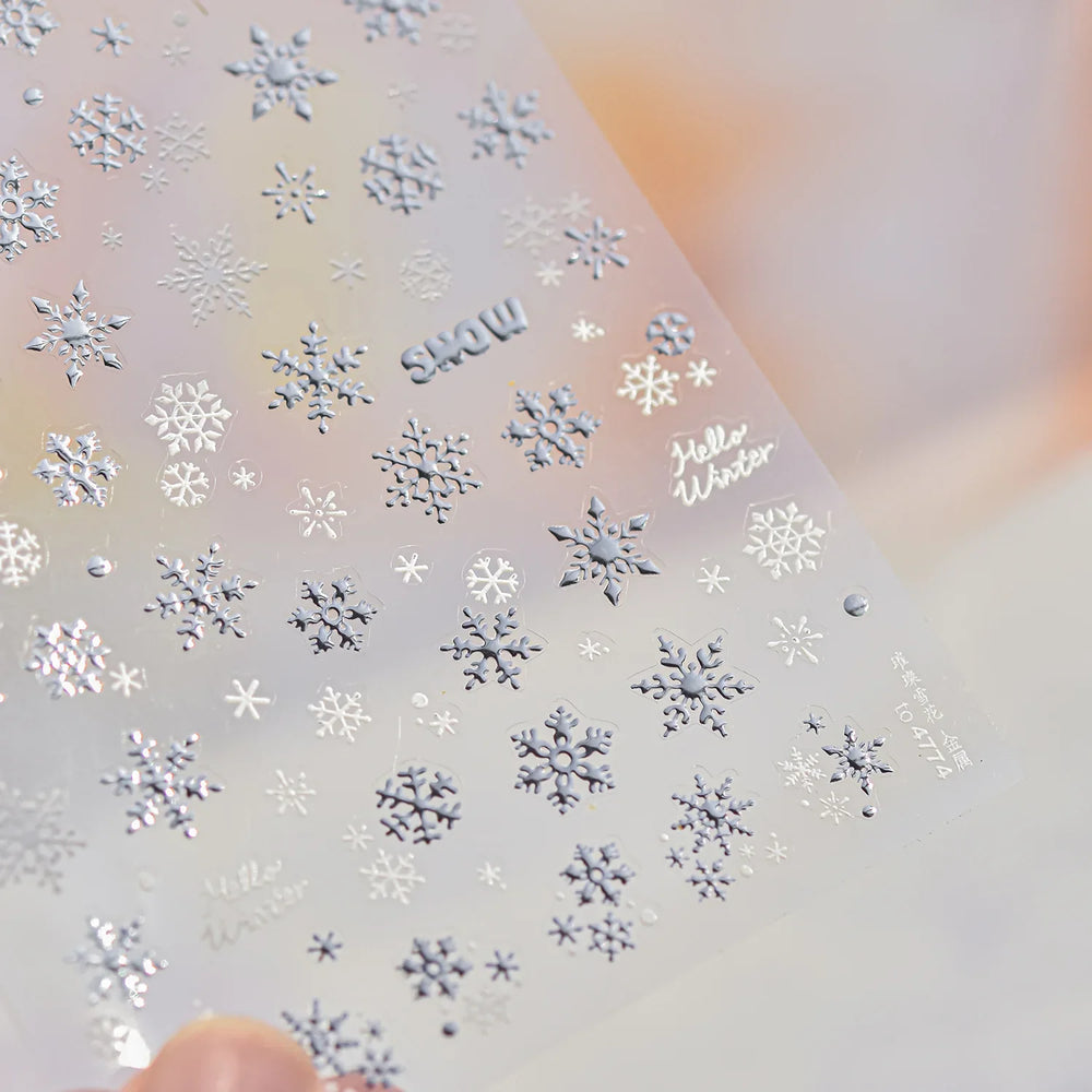 Shiny Snow Delicate Gold Pink Silver White Romantic Winter Self Adhesive Nail Art Stickers Snowflake Rhinestone Manicure Decals (ONLINE ORDER ONLY)