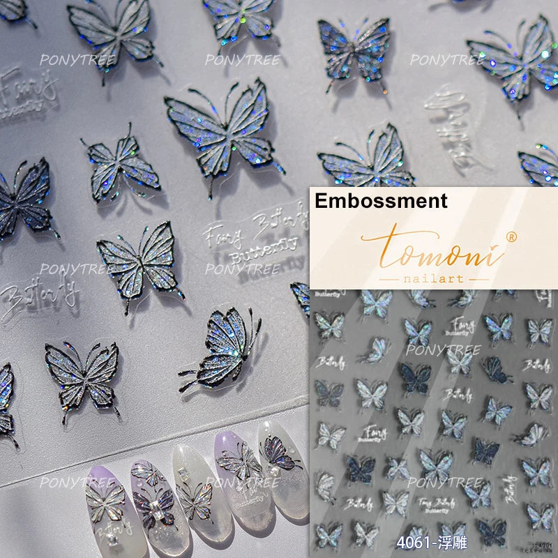 Oil Painting Style Rose Flowers Butterfly Wreath Floral Garland 5D Soft Relief Adhesive Nail Art Sticker Cute 3D Manicure Decals (ONLINE ORDER ONLY)