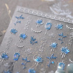 Retro Blue Lotus Flower Arrangement Vase Lantern Totem Pattern Bamboo Leaf Self Adhesive Nail Art Stickers Shiny Manicure Decals (ONLINE ORDER ONLY)