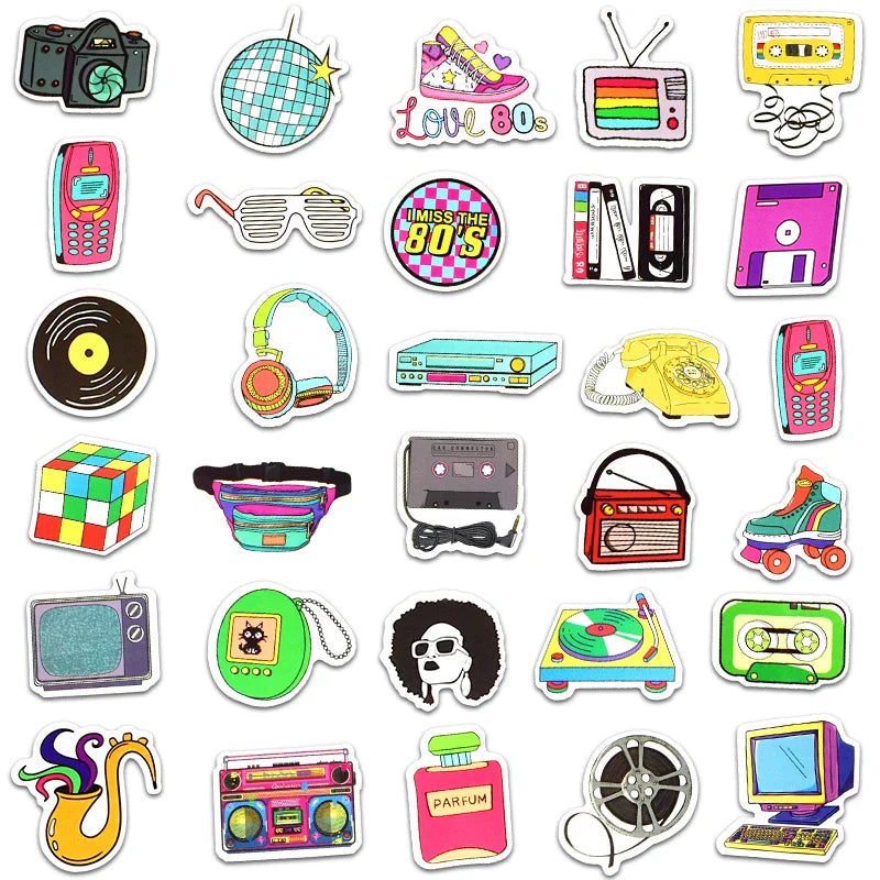 70 PCS 80s 90s Style Stickers Wall Stickers for Bedroom Closet Cool 80s Party Supplies Decor Sticker Decals Cute Home Decoration (ONLINE ORDER ONLY)