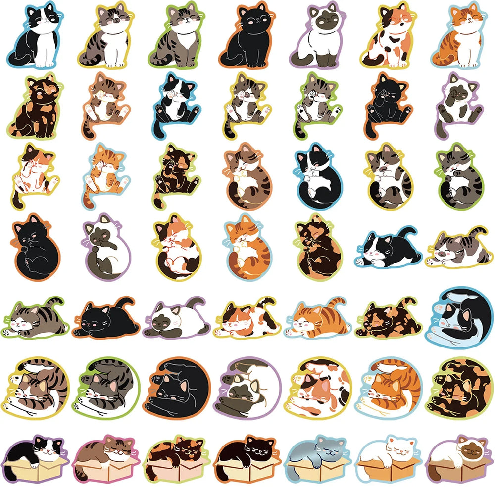 10/30/50PCS Kawaii Cat Stickers Cute Animal Graffiti Sticker Kids Toys Luggage Laptop Guitar Car Bike Decals Cartoon Decoration (Online Order Only)