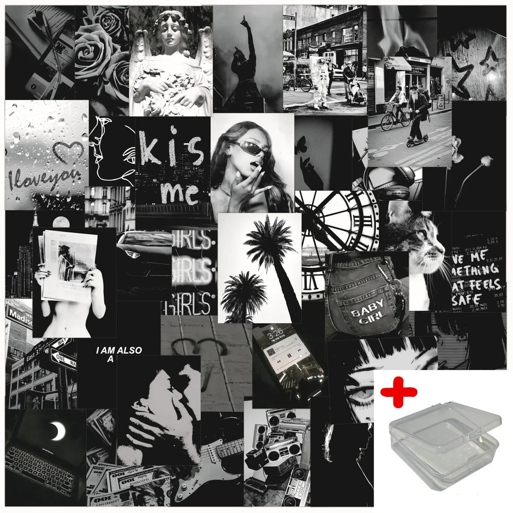 50pcs Black & White Graffiti Stickers for Wall Decoration with Storage Box (Online Order Only)