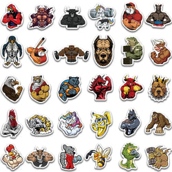 60pcs Cool Cartoon Muscle Animals Stickers For Laptop Luggage Phone Skateboard Waterproof Graffiti Bicycle Helmet Car Decals (ONLINE ORDER ONLY)