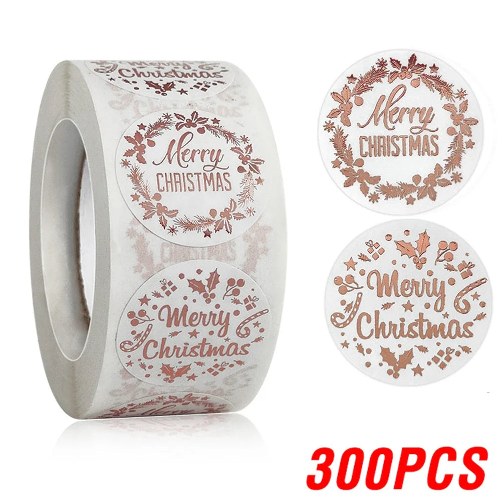 100-500pcs Rose Gold Merry Christmas Stickers Self-adhesive Holiday Stickers For Christmas Decors Wedding Party Cards Label (Online Order Only)