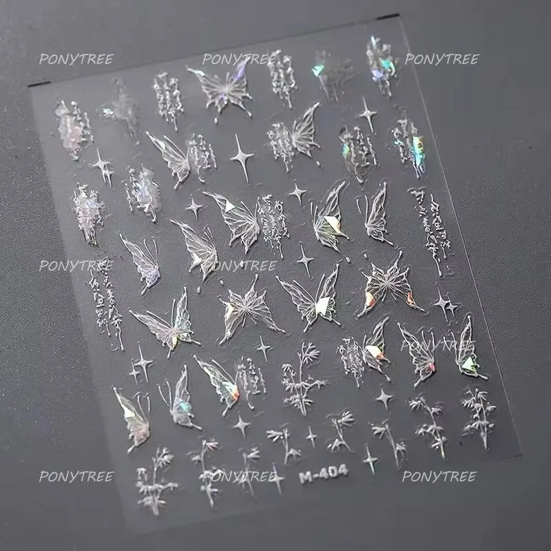Green Blue Glass Butterfly Lily Flowers Star Line Water Droplet Charming Shiny Self Adhesive Nail Art Stickers Manicure Decals (ONLINE ORDER ONLY)
