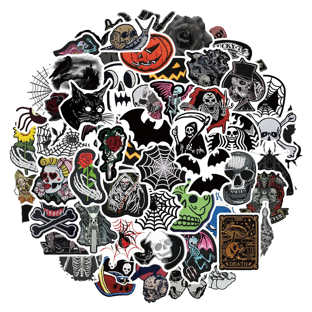 Gothic Skull Spider Web Stickers Waterproof Decals for Laptop Motorcycle Luggage Car (ONLINE ORDER ONLY)