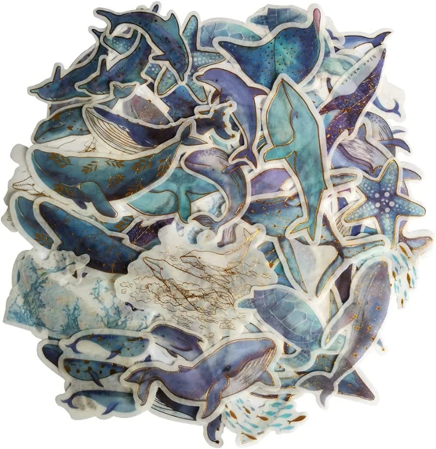 Kawaii Fantasy Whale Sea Turtle Starfish  Life Ocean Collection Washi Sticker Set for Scrapbooking Journaling (Online Order Only)