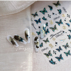 Steam Punk Butterfly Gear Green Star Gold Stamping Self Adhesive Nail Art Decoration Stickers Illusion Polarized Manicure Decals (ONLINE ORDER ONLY)