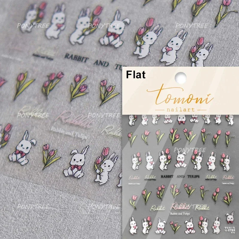 Hot Stamping Jelly All Tulips Garden Flower Bowknot Wave Lace Line Golden and Radiant Adhesive Nail Art Stickers Manicure Decals (ONLINE ORDER ONLY)