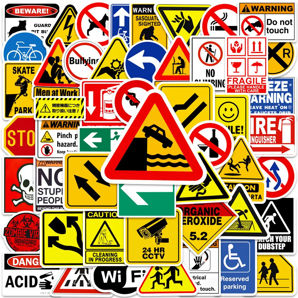 10/50pcs Funny Warning Stickers Danger Banning Sign Viny Decal Car Scooter Motorcycle Suitcase Violation Sticker Classic Toy (Online Order Only)