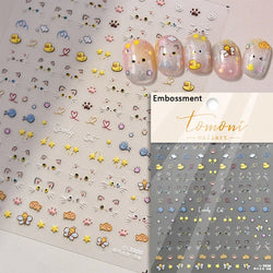 White Halo Dyeing Cat Face Cup Black Orange Toy Umbrella Love Heart Kitty Cake Embossed Relief Nail Art Stickers Manicure Decals (ONLINE ORDER ONLY)