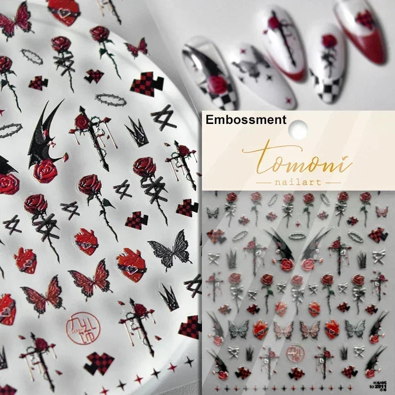 Cat Eye Shiny Blue Purple Spider Cross Love Heart Star Snake Web Jelly Thrilling Nail Art Stickers Manicure Decals Halloween (ONLINE ORDER ONLY)