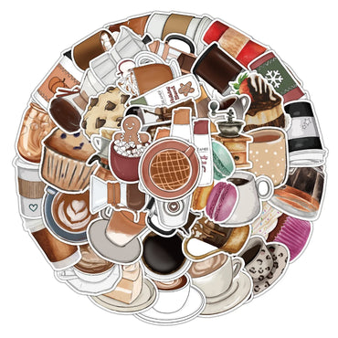 10/50Pcs Coffee Drink Stickers Cute Animal Cartoon Decals DIY Skateboard Scrapbook Phone Car Laptop Decoration Sticker Toys (Online Order Only)