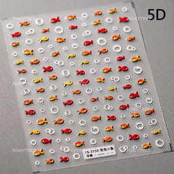 Lotus Flower Leaf Goldfish Ripple Wavelet Water Droplet Lotus Pond Brocaded Carp Self Adhesive Nail Art Stickers Manicure Decals (Online Order Only)