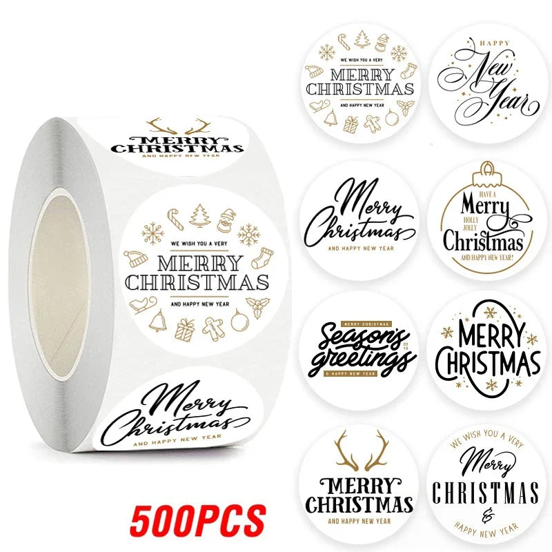 100-500pcs Merry Christmas Sticker Holiday Party New Year Decoration Gift Box Seal Sticker Baking Label Packaging Sticker (ONLINE ORDER ONLY)