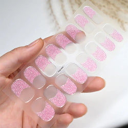 Nude Pink French Semi-Cured Gel Nail Patch Slider Adhesive Waterproof Long Lasting Full Cover Gel Nail Sticker UV Lamp Needed *^ (ONLINE ORDER ONLY)