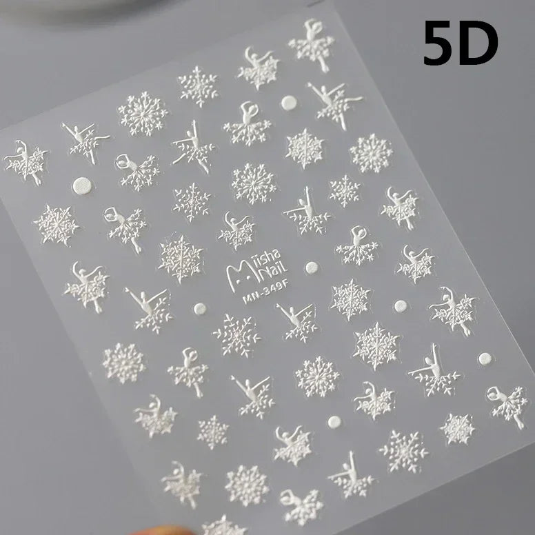 Bronzing Jelly Laser Snowflake Christmas Hot 5D Soft Embossed Relief Self Adhesive Nail Art Decoration Sticker 3D Manicure Decal (ONLINE ORDER ONLY)