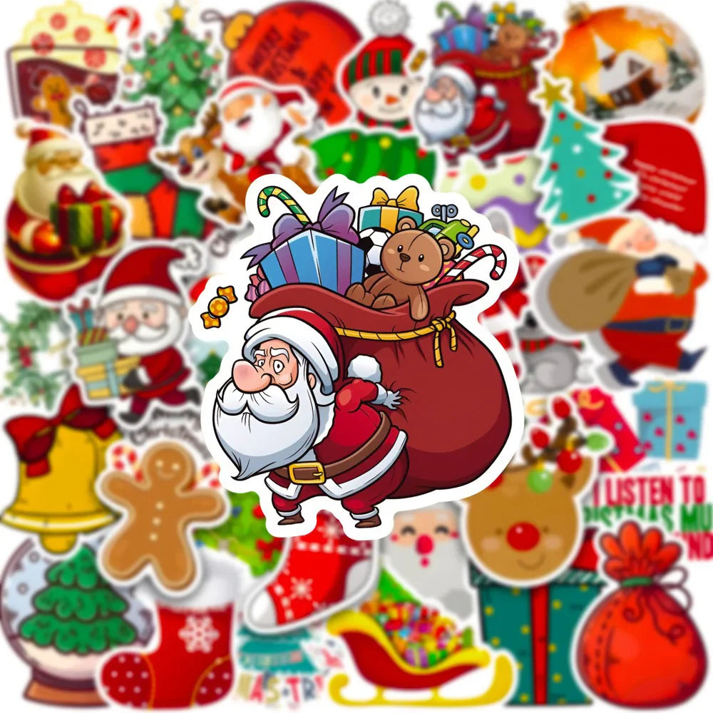 Christmas Santa Tree Cookie Stickers - 10/30/50PCS DIY Laptop Luggage Skateboard Decals for Kids (ONLINE ORDER ONLY)