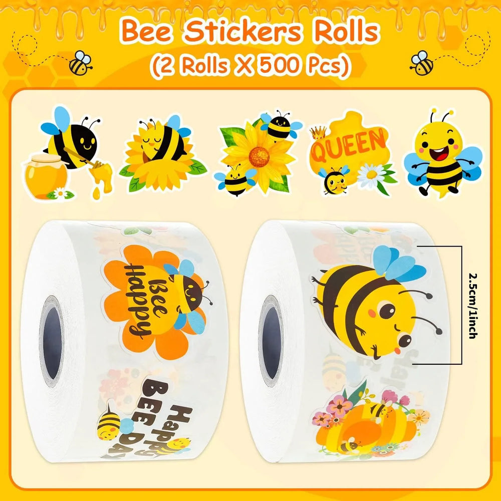 500Pcs /1 Rolls 2.5cm/1inch Yellow Bee Flower Shaped Sticker Decoration Gift Box Sticker Label Stationery Sticker (ONLINE ORDER ONLY)