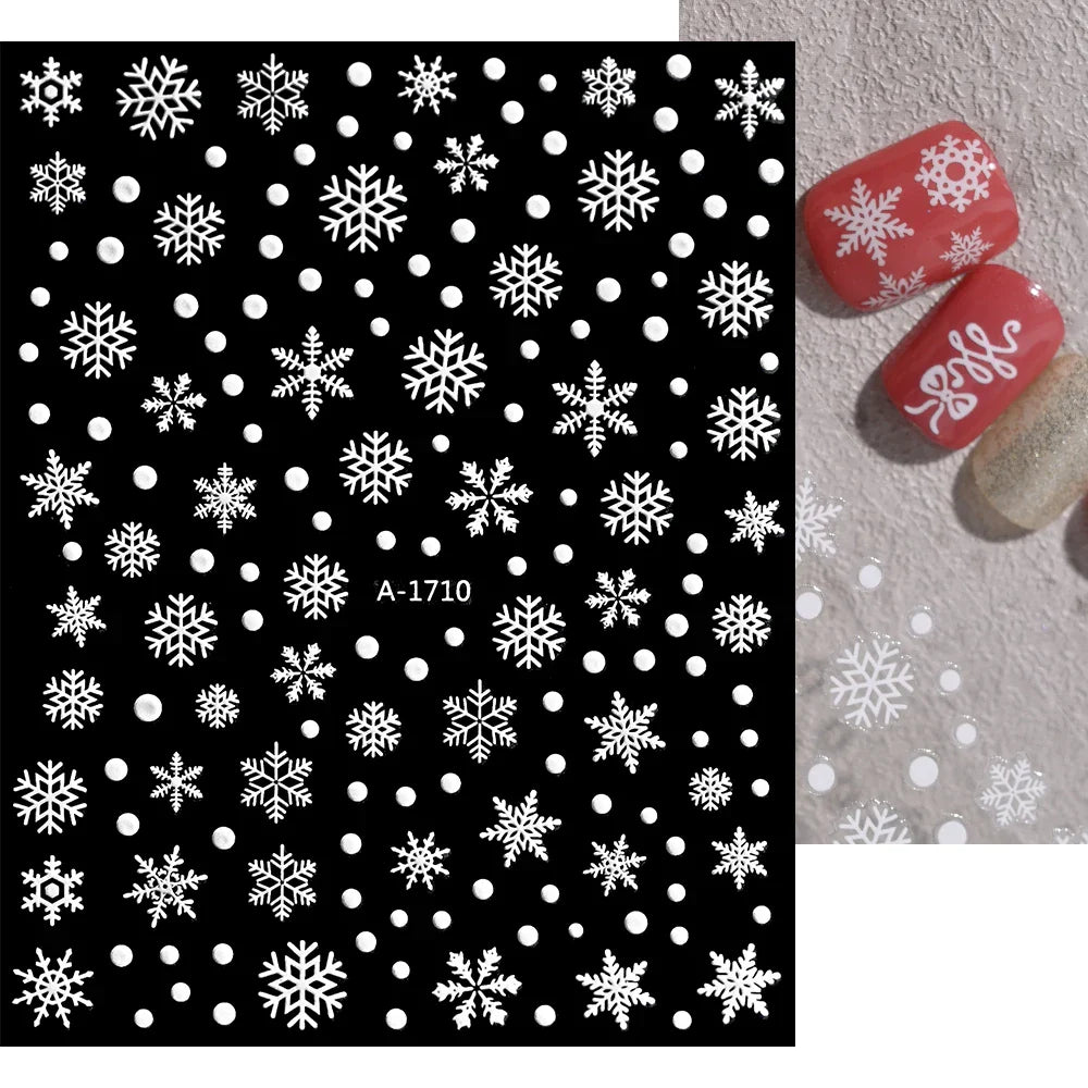 3D Gold Glitter Snowflake Nail Sticker Winter Reflective Elk Star Balloon Christmas Tree Foil Xmas New Year Decal Tips Decoratio (ONLINE ORDER ONLY)